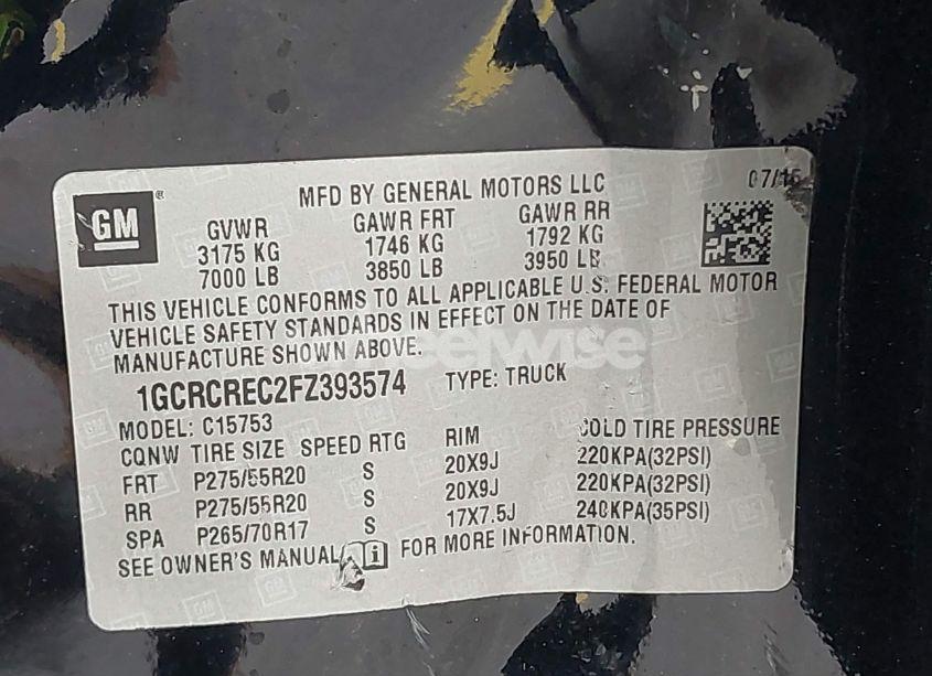 Photo 9 of 2015 Chevrolet Silverado 1500 1LT (VIN 1GCRCREC2FZ393574)