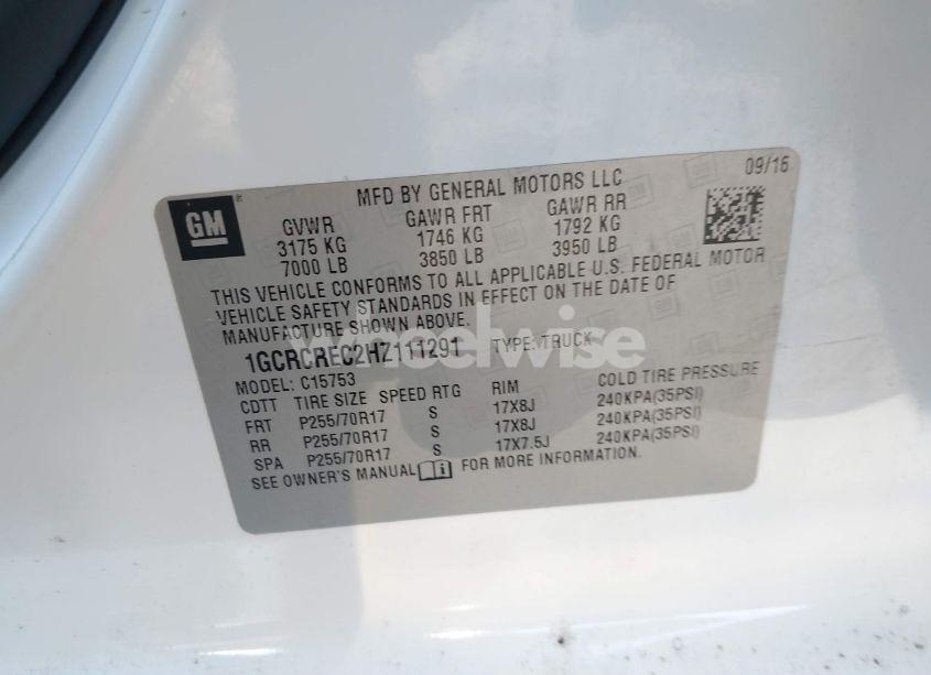 Photo 9 of 2017 Chevrolet Silverado 1500 1LT (VIN 1GCRCREC2HZ111291)