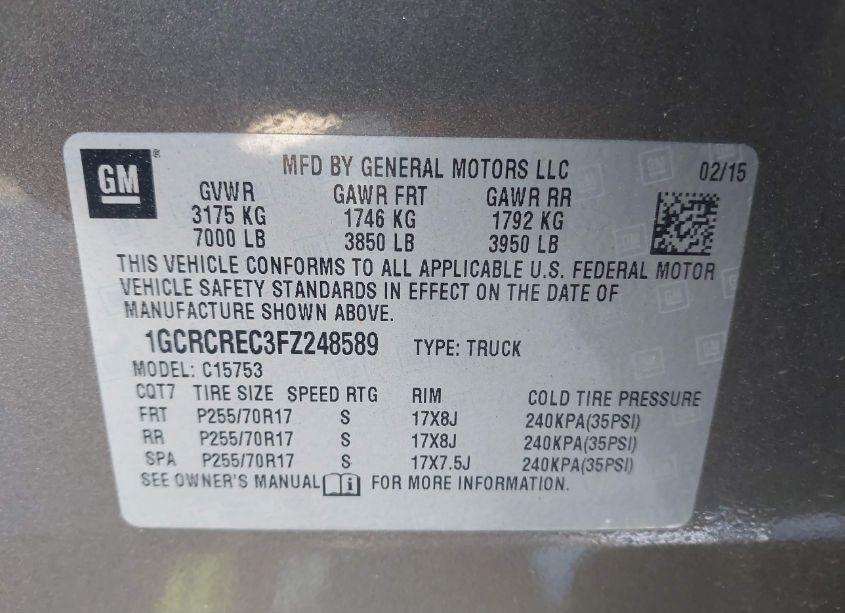 Photo 9 of 2015 Chevrolet Silverado 1500 1LT (VIN 1GCRCREC3FZ248589)