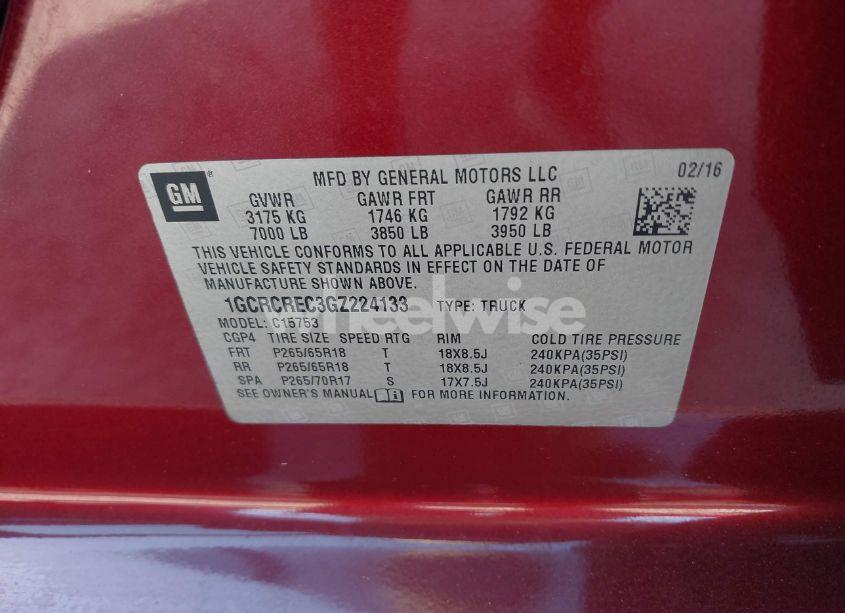 Photo 9 of 2016 Chevrolet Silverado 1500 1LT (VIN 1GCRCREC3GZ224133)