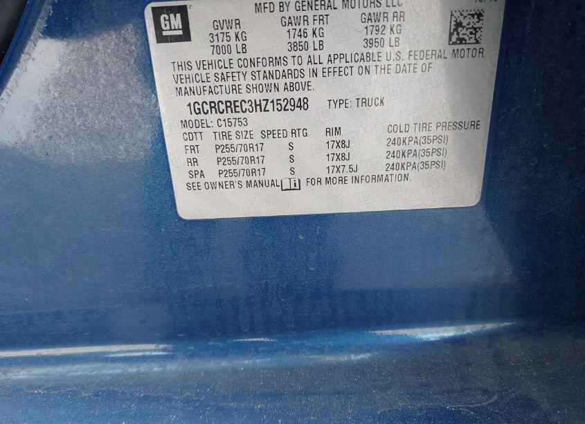 Photo 9 of 2017 Chevrolet Silverado 1500 LT (VIN 1GCRCREC3HZ152948)