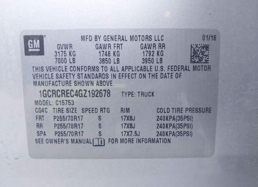 Photo 9 of 2016 Chevrolet Silverado 1500 1LT (VIN 1GCRCREC4GZ192678)