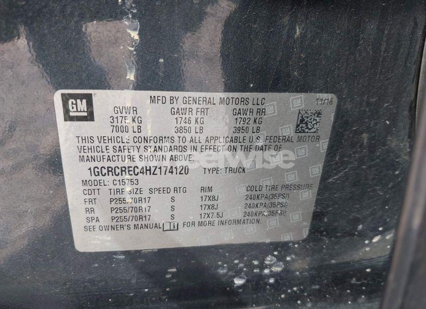 Photo 9 of 2017 Chevrolet Silverado 1500 1LT (VIN 1GCRCREC4HZ174120)
