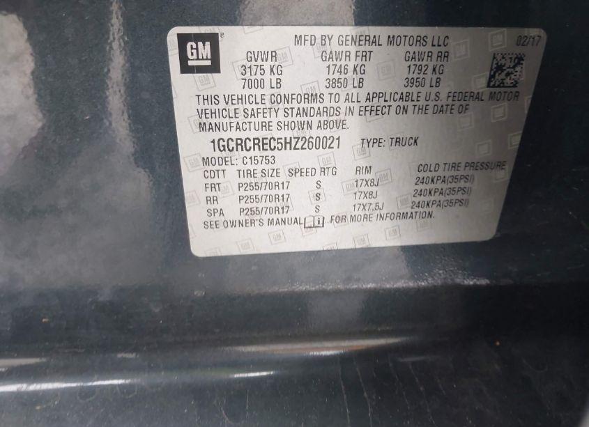 Photo 9 of 2017 Chevrolet Silverado 1500 1LT (VIN 1GCRCREC5HZ260021)