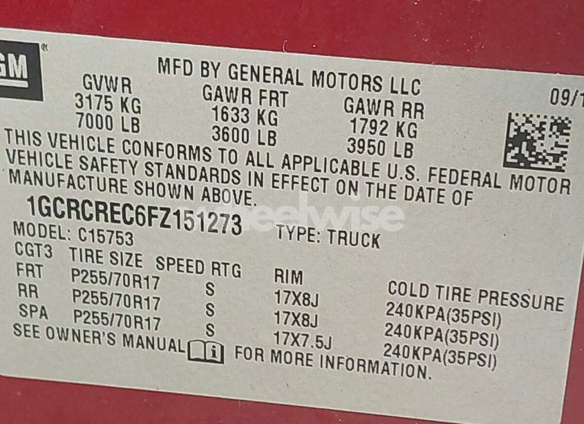 Photo 9 of 2015 Chevrolet Silverado 1500 1LT (VIN 1GCRCREC6FZ151273)