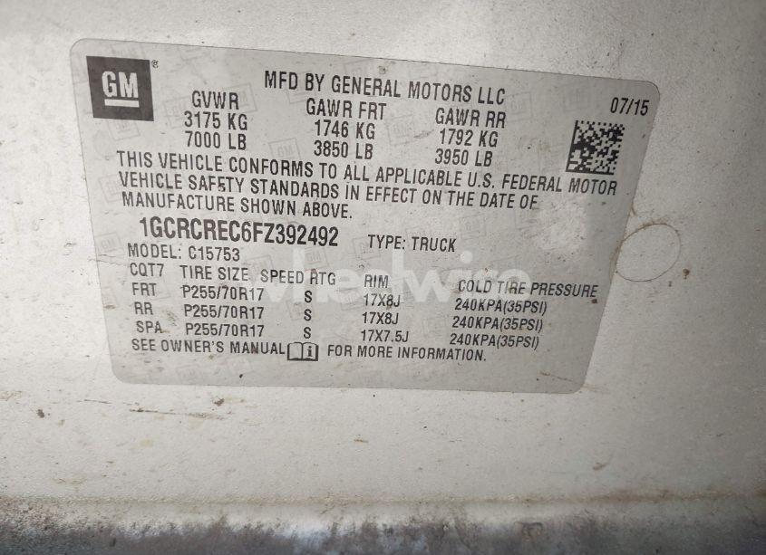 Photo 9 of 2015 Chevrolet Silverado 1500 1LT (VIN 1GCRCREC6FZ392492)