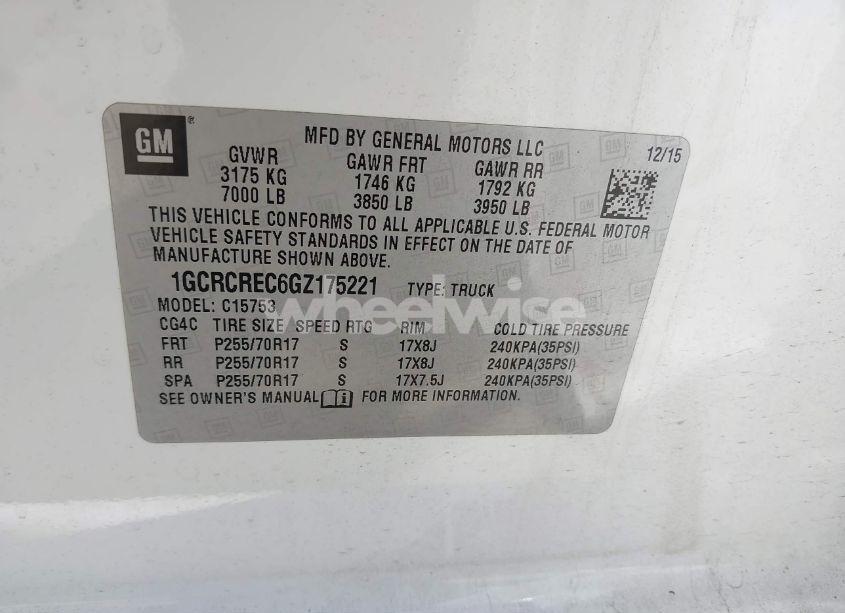 Photo 9 of 2016 Chevrolet Silverado 1500 1LT (VIN 1GCRCREC6GZ175221)