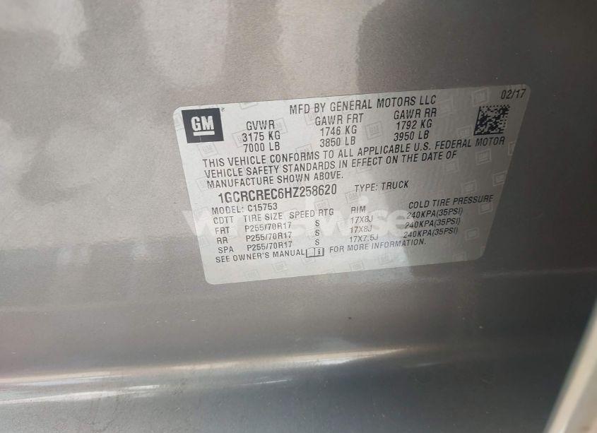 Photo 9 of 2017 Chevrolet Silverado 1500 1LT (VIN 1GCRCREC6HZ258620)