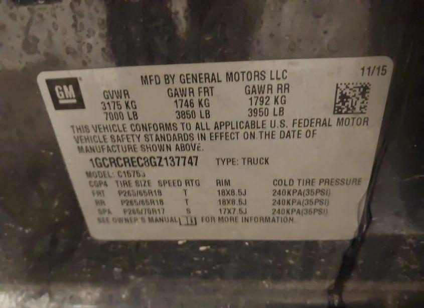 Photo 9 of 2016 Chevrolet Silverado 1500 1LT (VIN 1GCRCREC8GZ137747)