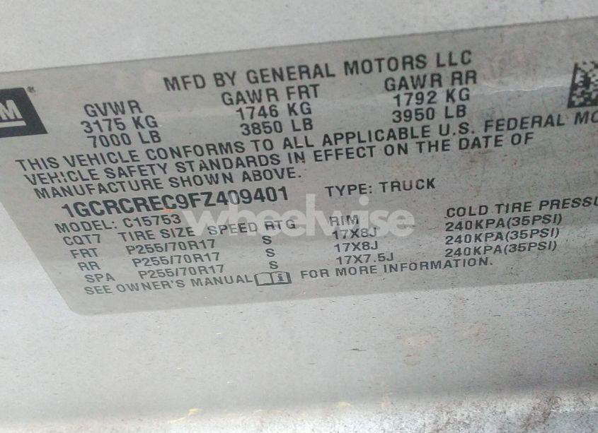 Photo 9 of 2015 Chevrolet Silverado 1500 1LT (VIN 1GCRCREC9FZ409401)