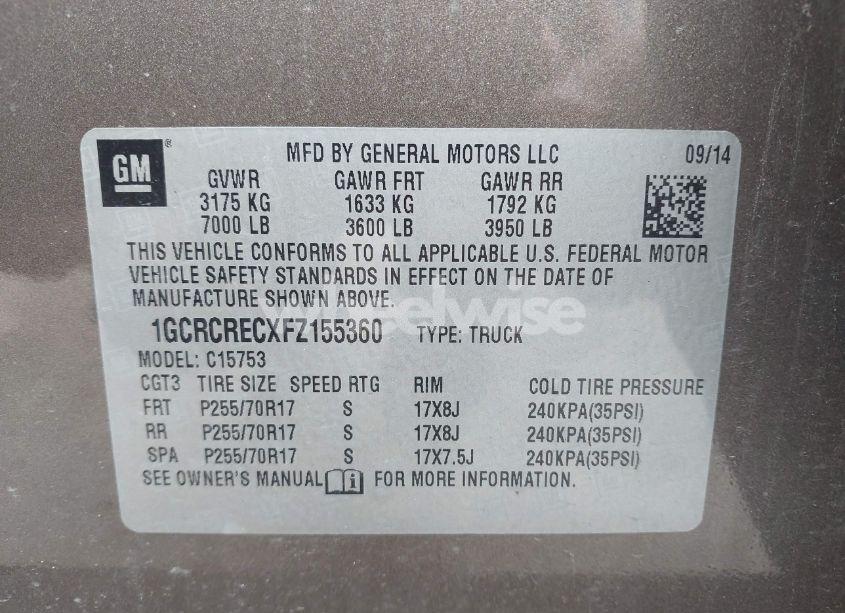 Photo 9 of 2015 Chevrolet Silverado 1500 1LT (VIN 1GCRCRECXFZ155360)