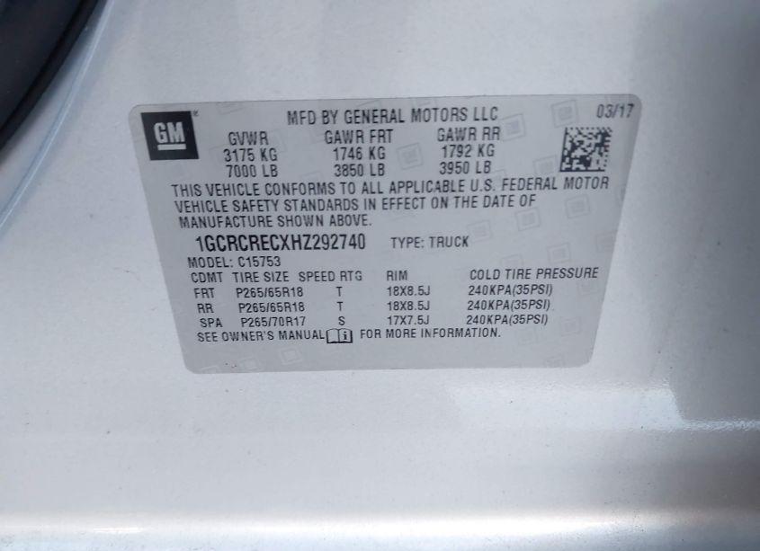 Photo 9 of 2017 Chevrolet Silverado 1500 1LT (VIN 1GCRCRECXHZ292740)