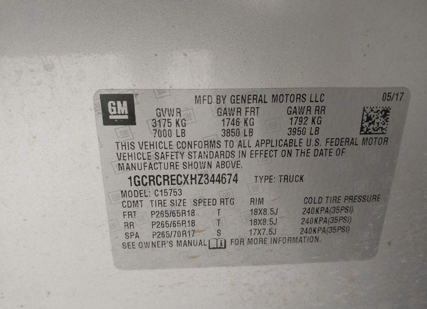 Photo 9 of 2017 Chevrolet Silverado 1500 1LT (VIN 1GCRCRECXHZ344674)