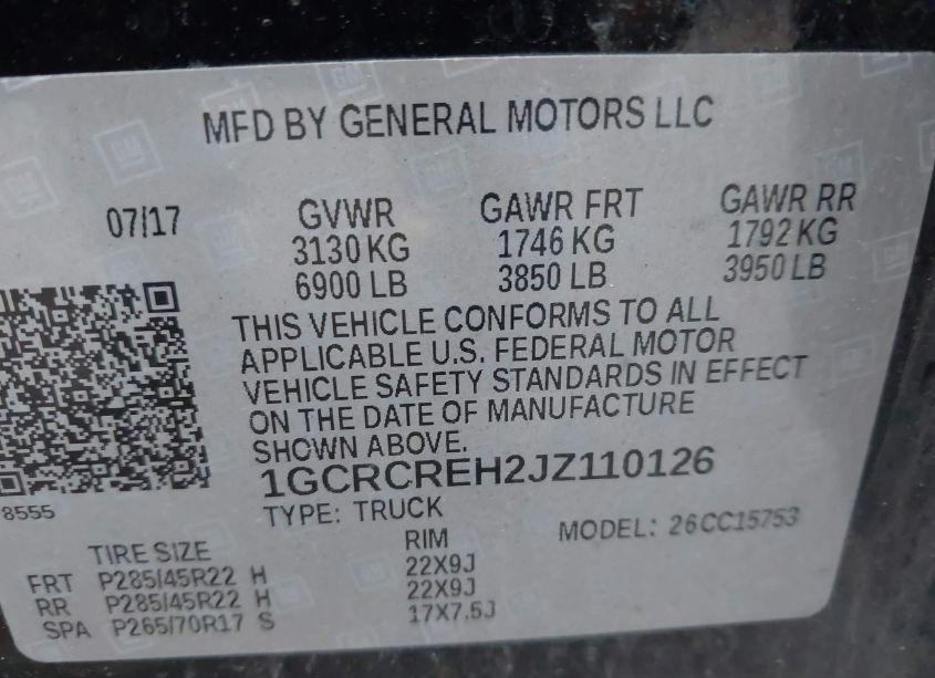 Photo 9 of 2018 Chevrolet Silverado 1500 1LT (VIN 1GCRCREH2JZ110126)