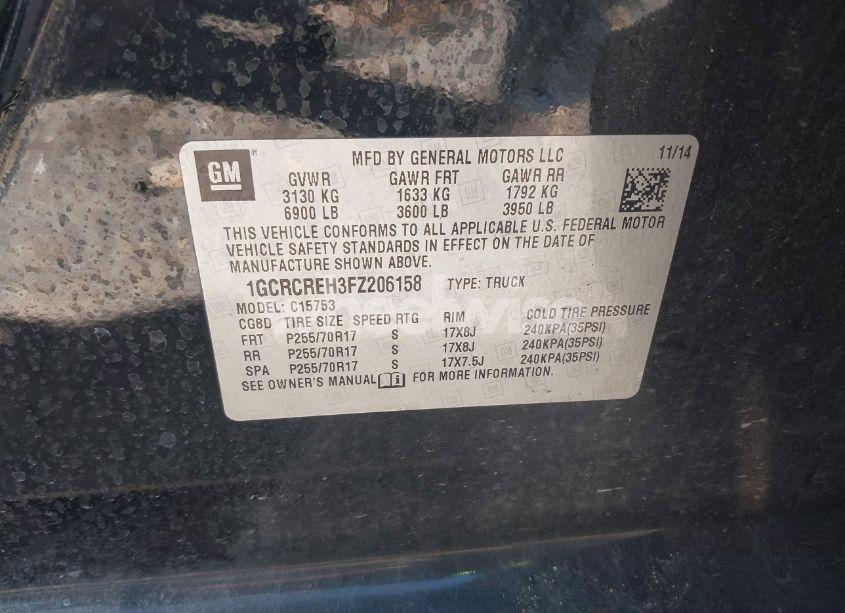 Photo 9 of 2015 Chevrolet Silverado 1500 1LT (VIN 1GCRCREH3FZ206158)