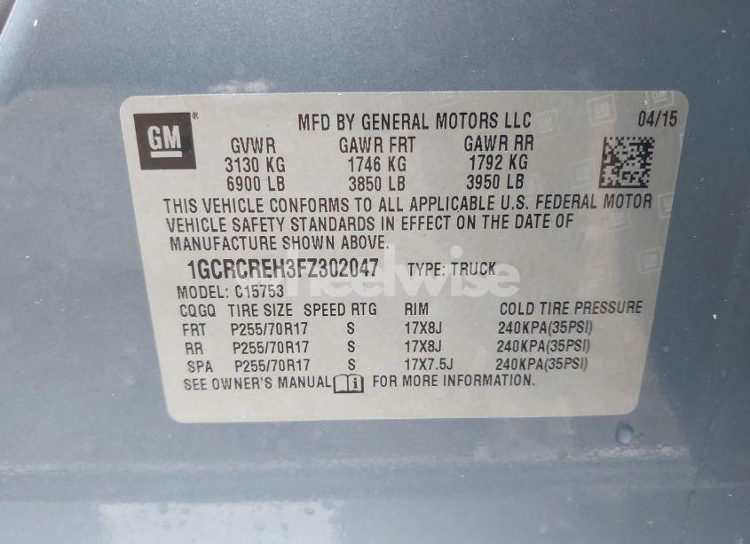 Photo 9 of 2015 Chevrolet Silverado 1500 1LT (VIN 1GCRCREH3FZ302047)