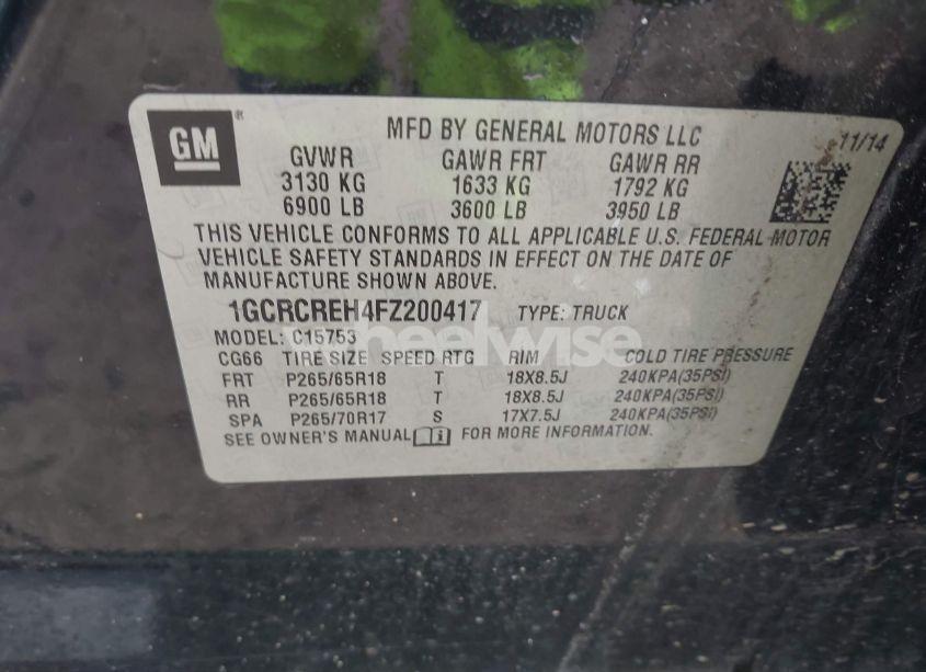 Photo 9 of 2015 Chevrolet Silverado 1500 1LT (VIN 1GCRCREH4FZ200417)