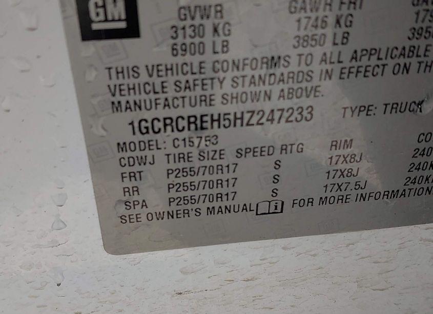 Photo 9 of 2017 Chevrolet Silverado 1500 1LT (VIN 1GCRCREH5HZ247233)