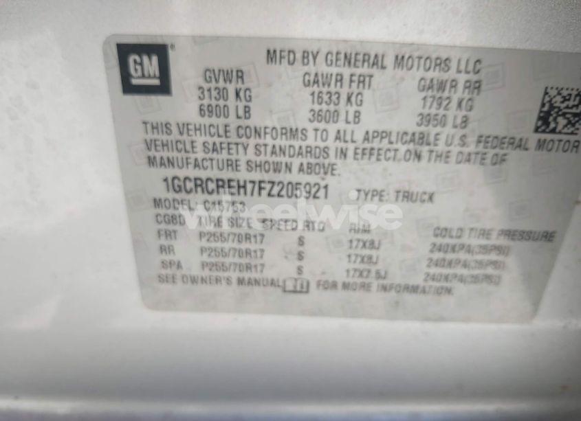 Photo 9 of 2015 Chevrolet Silverado 1500 1LT (VIN 1GCRCREH7FZ205921)