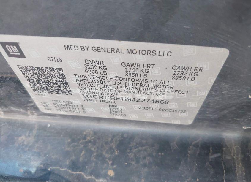 Photo 9 of 2018 Chevrolet Silverado 1500 1LT (VIN 1GCRCREH9JZ274568)