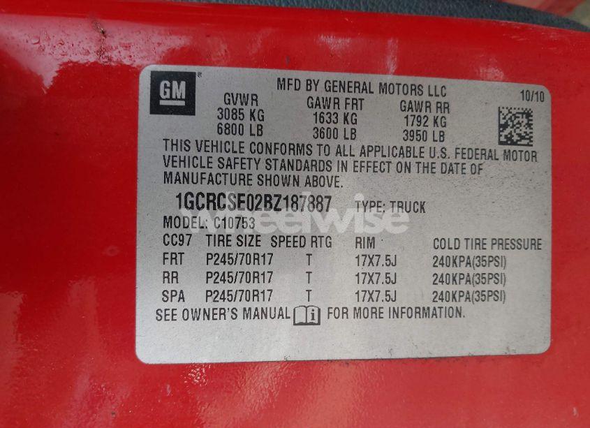 Photo 9 of 2011 Chevrolet Silverado 1500 LT (VIN 1GCRCSE02BZ187887)