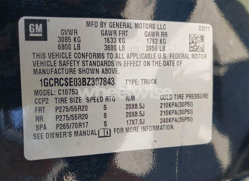 Photo 9 of 2011 Chevrolet Silverado 1500 LT (VIN 1GCRCSE03BZ307843)