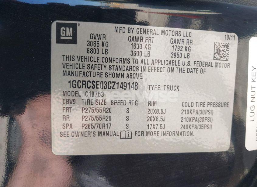 Photo 9 of 2012 Chevrolet Silverado 1500 LT (VIN 1GCRCSE03CZ149148)