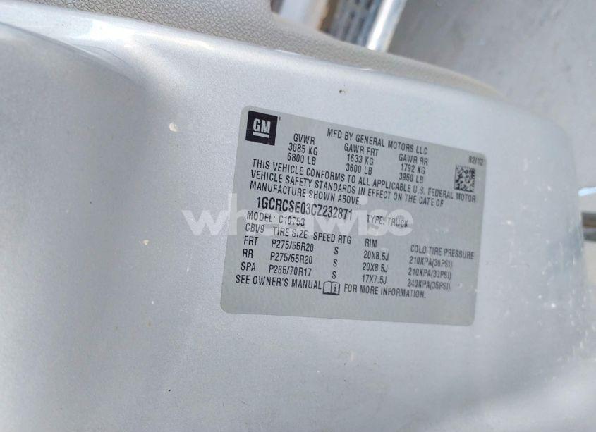 Photo 9 of 2012 Chevrolet Silverado 1500 LT (VIN 1GCRCSE03CZ232871)