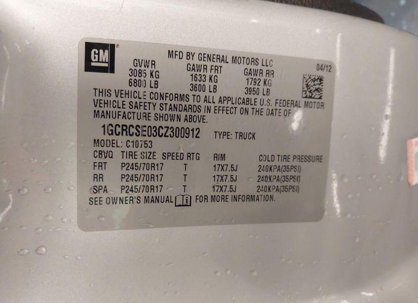 Photo 9 of 2012 Chevrolet Silverado 1500 LT (VIN 1GCRCSE03CZ300912)