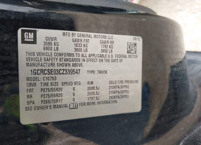 Photo 9 of 2012 Chevrolet Silverado 1500 LT (VIN 1GCRCSE03CZ339547)