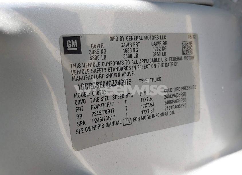 Photo 9 of 2012 Chevrolet Silverado 1500 LT (VIN 1GCRCSE04CZ346975)