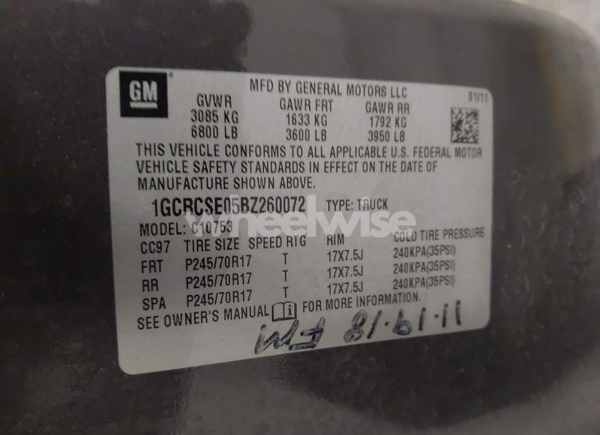 Photo 9 of 2011 Chevrolet Silverado 1500 LT (VIN 1GCRCSE05BZ260072)