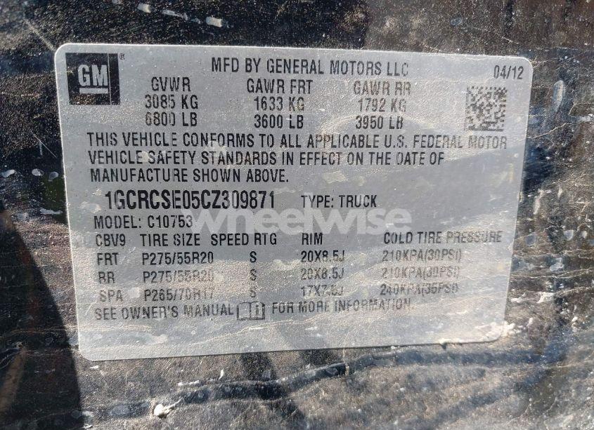 Photo 9 of 2012 Chevrolet Silverado 1500 LT (VIN 1GCRCSE05CZ309871)