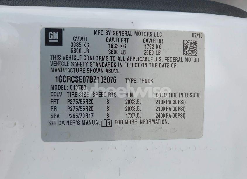 Photo 9 of 2011 Chevrolet Silverado 1500 LT (VIN 1GCRCSE07BZ103076)