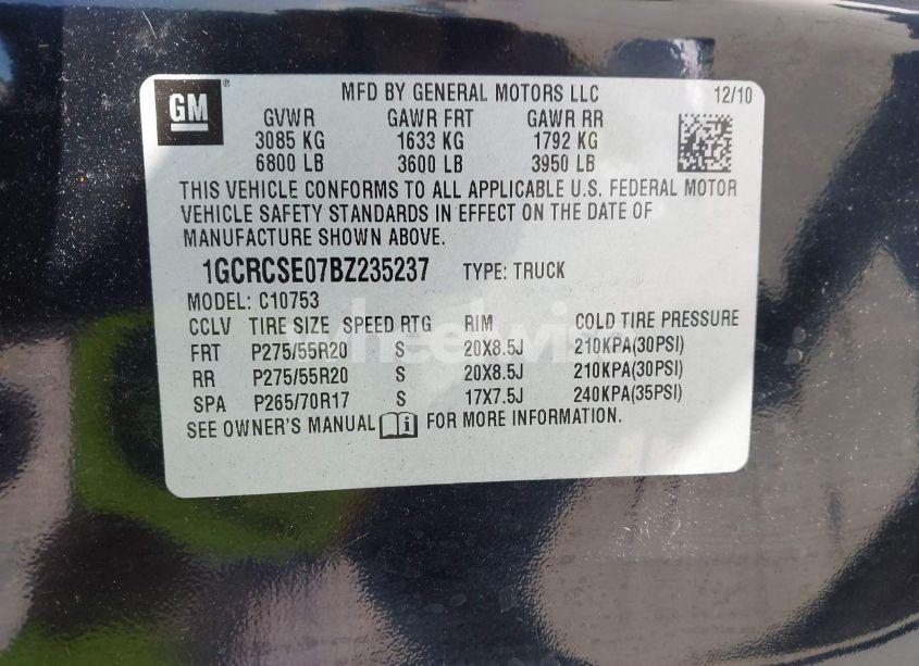 Photo 9 of 2011 Chevrolet Silverado 1500 LT (VIN 1GCRCSE07BZ235237)