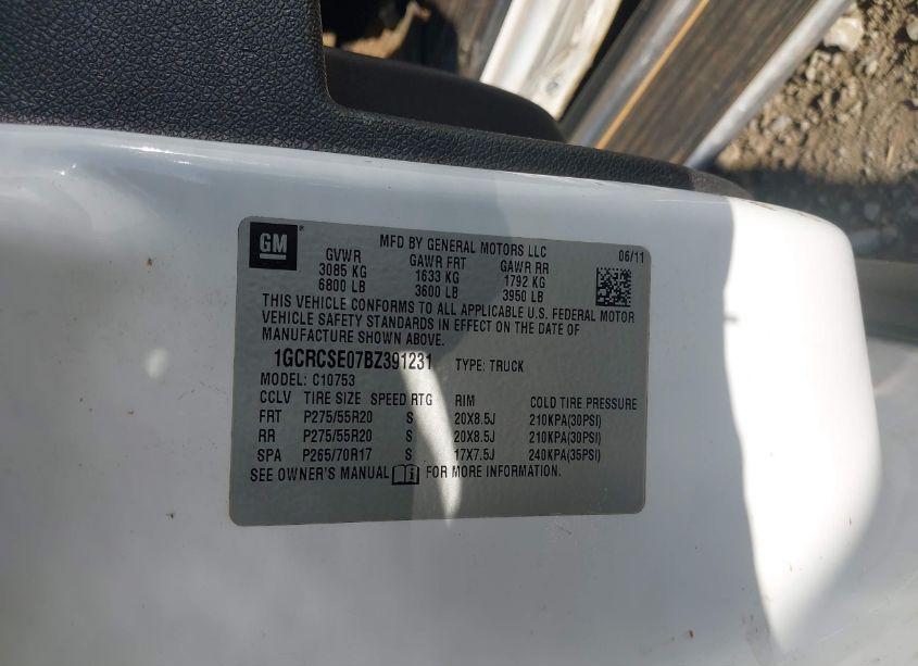 Photo 9 of 2011 Chevrolet Silverado 1500 LT (VIN 1GCRCSE07BZ391231)
