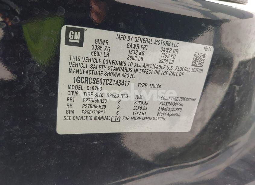 Photo 9 of 2012 Chevrolet Silverado 1500 LT (VIN 1GCRCSE07CZ143417)