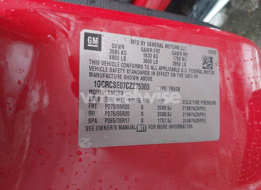 Photo 9 of 2012 Chevrolet Silverado 1500 LT (VIN 1GCRCSE07CZ275383)
