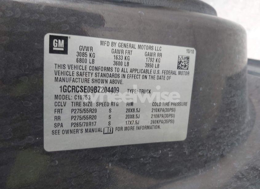 Photo 9 of 2011 Chevrolet Silverado 1500 LT (VIN 1GCRCSE09BZ204409)