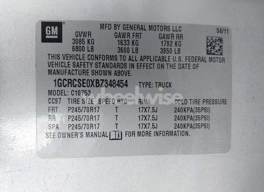 Photo 9 of 2011 Chevrolet Silverado 1500 LT (VIN 1GCRCSE0XBZ348454)