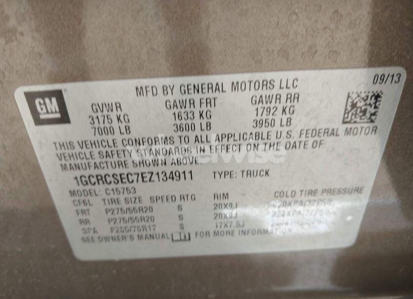 Photo 9 of 2014 Chevrolet Silverado 1500 1LZ (VIN 1GCRCSEC7EZ134911)