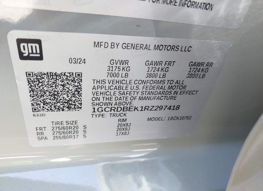 Photo 9 of 2024 Chevrolet Silverado 1500 4WD STANDARD BED CUSTOM (VIN 1GCRDBEK1RZ297418)