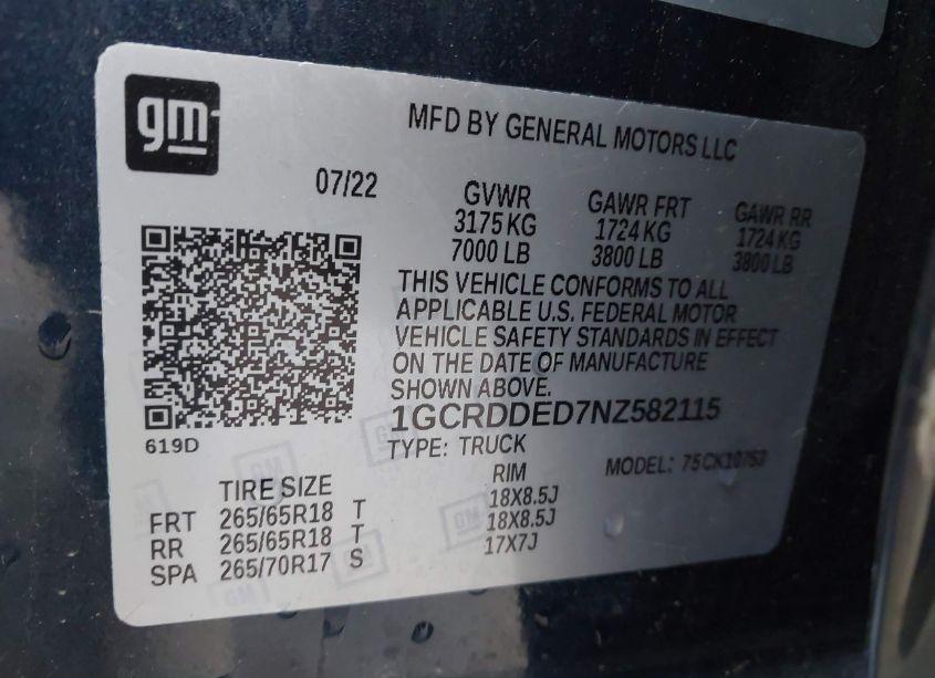 Photo 9 of 2022 Chevrolet Silverado 1500 4WD STANDARD BED LT (VIN 1GCRDDED7NZ582115)
