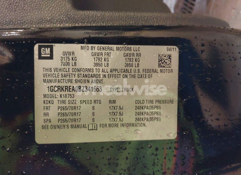 Photo 9 of 2011 Chevrolet Silverado 1500 LS (VIN 1GCRKREA0BZ341663)