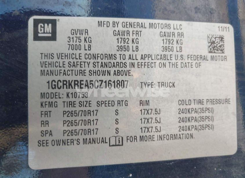 Photo 9 of 2012 Chevrolet Silverado 1500 LS (VIN 1GCRKREA5CZ161807)