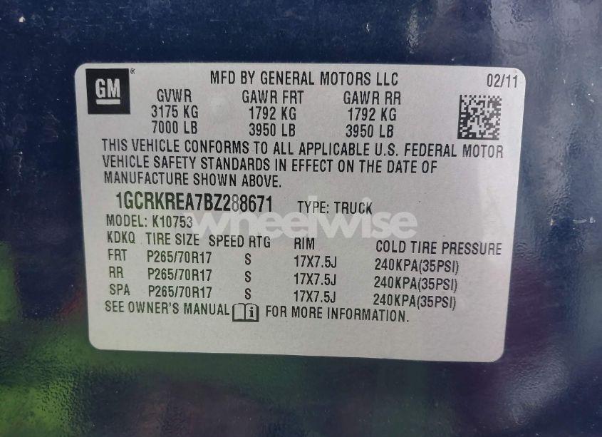 Photo 9 of 2011 Chevrolet Silverado 1500 LS (VIN 1GCRKREA7BZ288671)