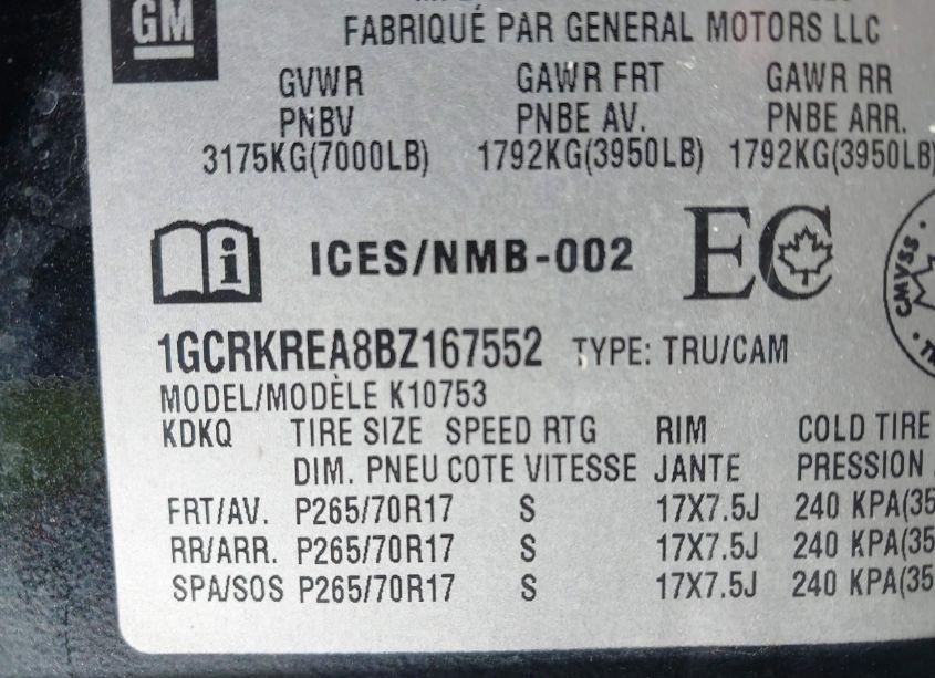 Photo 9 of 2011 Chevrolet Silverado 1500 LS (VIN 1GCRKREA8BZ167552)