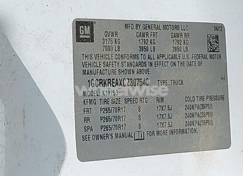 Photo 9 of 2012 Chevrolet Silverado 1500 LS (VIN 1GCRKREAXCZ307540)