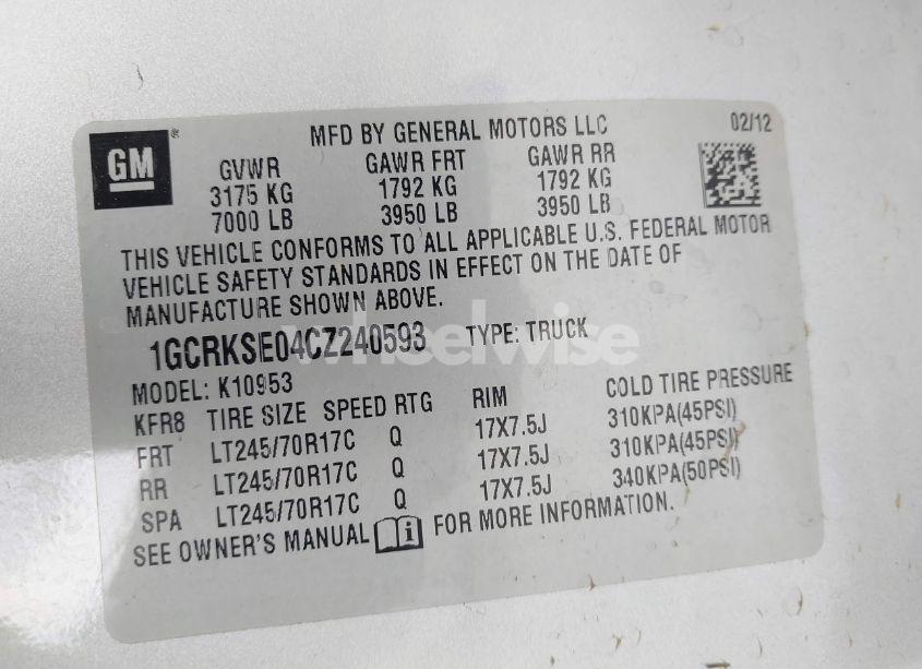 Photo 9 of 2012 Chevrolet Silverado 1500 LT (VIN 1GCRKSE04CZ240593)