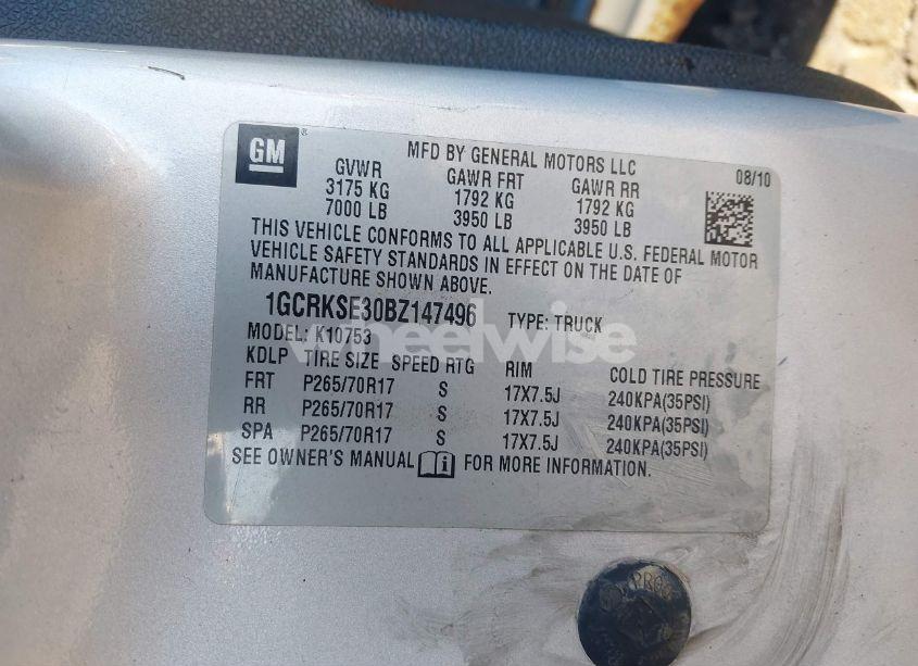 Photo 9 of 2011 Chevrolet Silverado 1500 LT (VIN 1GCRKSE30BZ147496)